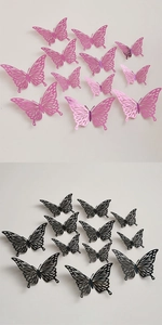 Détail de stickers muraux papillon 3D creux en rose violet et noir pour la déco