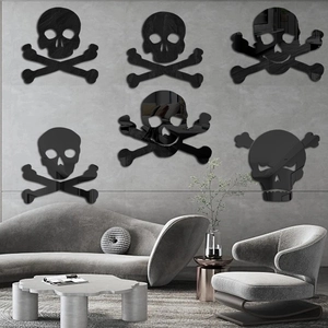 Acrylic Skull Mirror Wall Stickers Skeleton Crossbones Decals For Halloween Party Living Room Home DIY Decorative Mural