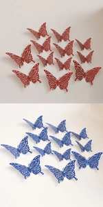 Papillons 3D ajourés détaillés en rouge et bleu pour la décoration murale