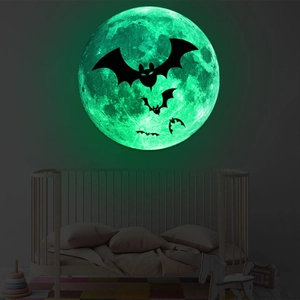 Halloween Glow In The Dark Moon Wall Stickers Bat Ghost Witch Silhouette Luminous PVC Fluorescent Decal For Kids Room Decor