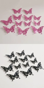Détail de stickers muraux papillon 3D avec motifs de roses et ailes pliables
