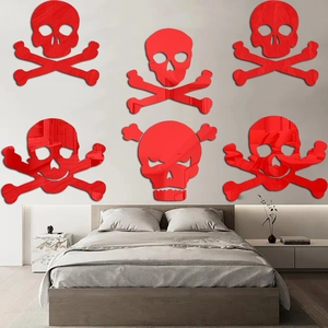 6-piece set of red acrylic skull mirror wall stickers for creative home and holiday decor