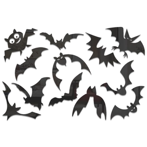 Set of 11 black 3D bat wall stickers with matte texture for Halloween party decor