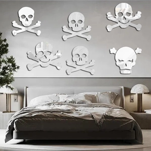 6-piece skull acrylic mirror wall stickers set for Halloween bedroom decor decoration