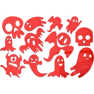 Set of 11 red acrylic mirror Halloween wall stickers featuring ghosts and skulls