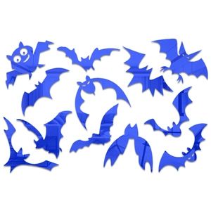 Detail of 12-piece blue acrylic bat mirror wall stickers for Halloween home decor