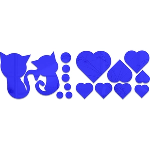 Detailed set of blue acrylic cat and heart mirror wall stickers for home decoration