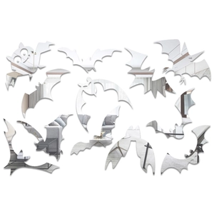 Halloween 12pcs silver acrylic mirror wall stickers with bat and ghost shapes