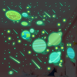 Luminous solar system wall stickers featuring planets and stars for glowing room decor