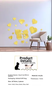 Detail showing acrylic mirror wall stickers with dimensions 20x30cm and 1mm thickness