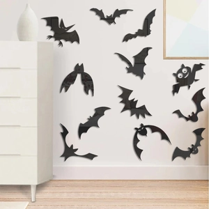 Halloween Bat 3D Mirror Wall Stickers Acrylic Reflective Bat Decals For Living Room Festive DIY Home Wall Decoration Art