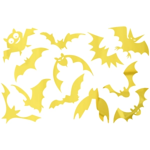 Set of 11 yellow acrylic bat wall stickers for Halloween home decor and festive party setup