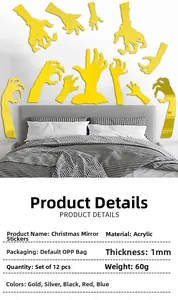 Detailed mirror view of spooky Halloween acrylic hand wall stickers in five colors set