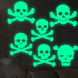 Adesivi murali teschio luminosi verdi per decorazioni di Halloween in camera da letto