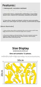 Detailed dimension display of 12pcs yellow mirror ghost hand wall stickers 30x20cm