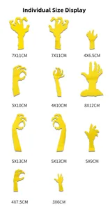 Size chart for 11 Halloween acrylic ghost hand mirror wall stickers in yellow