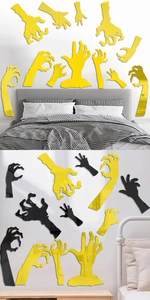 Ghost hands acrylic mirror wall stickers for Halloween party home decor in yellow and black