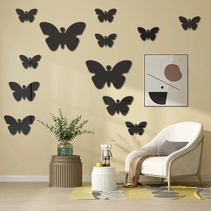 Modern 3D matte black acrylic butterfly wall decals for minimalist home interior decoration