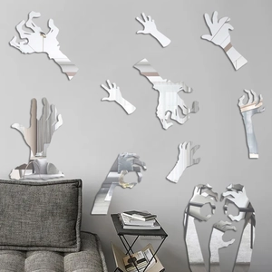 Halloween Zombie Hand Mirror Wall Stickers Acrylic Horror Ghost Hand Decals For Living Room Background Party Home Decoration
