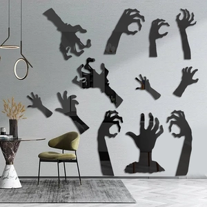 Scary 3D mirror zombie hands wall stickers for Halloween home decor in living room