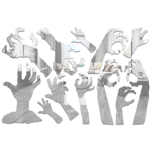 Ghost hand mirror wall stickers set in silver acrylic for Halloween home decoration