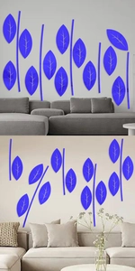 Modern abstract blue leaf mirror wall stickers in a DIY arrangement for living room decor