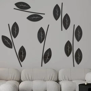Modern black acrylic mirror wall stickers with abstract leaf and branch DIY design