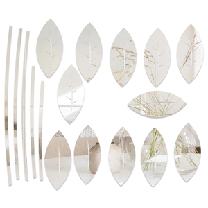 Abstract leaf acrylic mirror wall stickers in silver for living room wall decoration