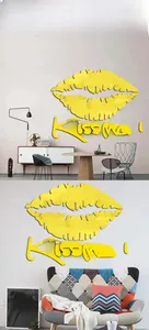 Modern yellow acrylic 3D wall sticker with sexy lips and Kiss Me text for home decor