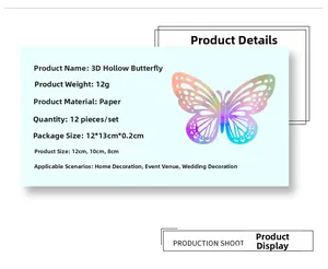 Detailed size chart for 12pcs 3D hollow iridescent butterfly wall stickers in three sizes