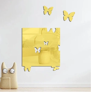 Detail of yellow 3D acrylic mirror butterfly wall stickers for home decoration