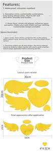 Size guide for acrylic heart mirror wall stickers showing layout dimensions 50x19cm