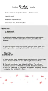 Detailed specs of 1mm waterproof acrylic mirror butterfly wall stickers in five colors