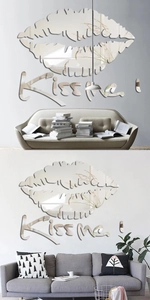 Modern 3D red kiss mirror wall stickers and Kiss Me lettering for home wall decor