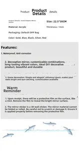 Detail chart of dolphin acrylic mirror wall stickers showing dimensions and features