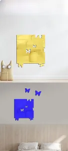 Detailed scene presentation of blue and yellow acrylic butterfly mirror wall stickers
