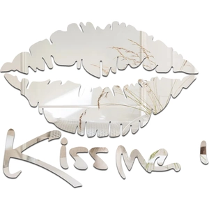 Silver mirror acrylic wall sticker featuring red lips and Kiss me text decoration