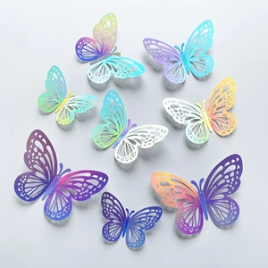 Detail of 3D cutout butterfly wall stickers with iridescent metallic gradient finish