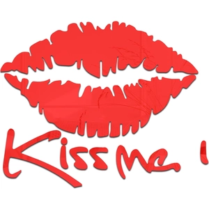 Detailed view of red 3D acrylic mirror wall sticker with Kiss me text design
