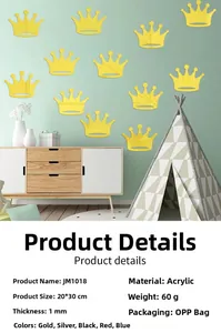 Macro view of crown mirror wall sticker showing 1mm acrylic thickness and size details