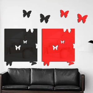 Detail of red and black butterfly acrylic wall stickers for modern living room decor