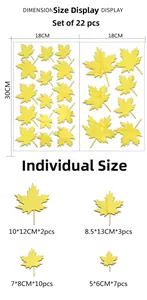 Dimensions des 22 stickers muraux miroir acrylique en forme de feuille d'érable dorée