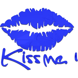 Detailed blue lip-shaped wall sticker with Kiss me typography and a 3D mirror effect