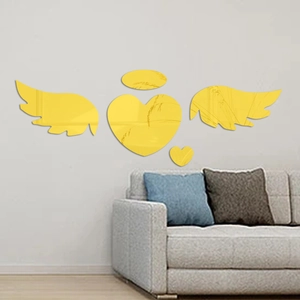 3D Acrylic Mirror Wall Sticker Heart Angel Wings DIY Wall Decal For Living Room Bedroom Kids Room Modern Home Decor