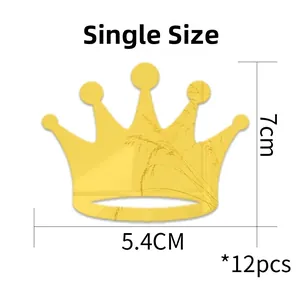 Detailed size chart for 12pcs gold crown mirror wall stickers measuring 7cm by 5.4cm