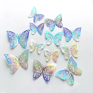 12-piece 3D hollow iridescent butterfly wall stickers with laser-cut metallic finish
