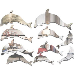 10-piece silver acrylic dolphin mirror wall stickers for home decoration and DIY wall art
