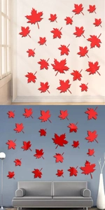 Stickers muraux miroir en acrylique feuille d'érable rouge dans un salon moderne