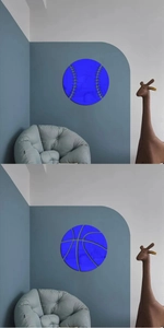 Gros plan de miroirs muraux sport en acrylique bleu avec motifs baseball et basketball