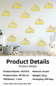 Golden acrylic mirror crown wall stickers for children's room creative home decor